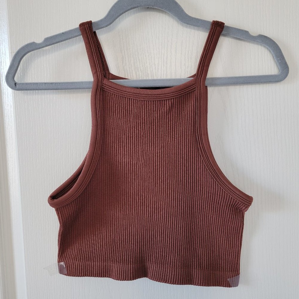 Brown Stretchy Tank Top Cropped Rib Knit Forever 21 Summer Vest Medium Large